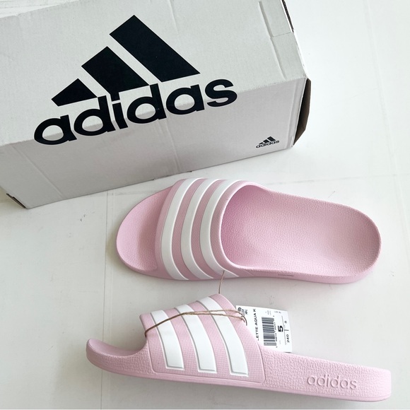 adidas Other - New ADIDAS Adilette Aqua Slide Sandals Kids SIZE 5 Pink White FY8072
